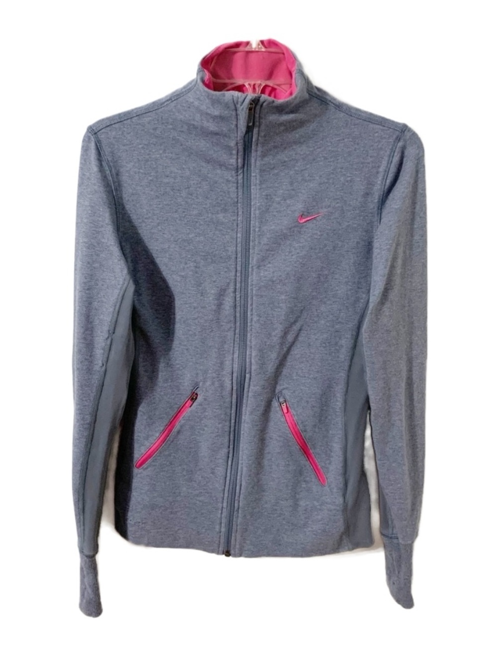 Nike Dri-Fit Front Zip Lightweight Fitted Jacket Contrasting Thumb Holes